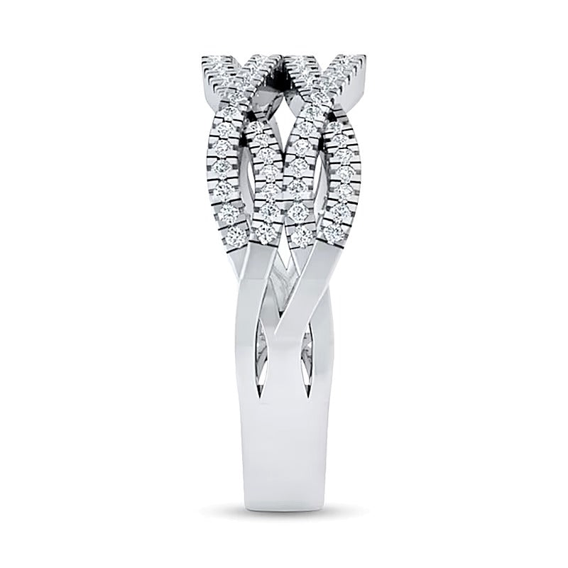 0.38 CT. TW Diamond Multi-Row Criss-Cross Open Shank Ring in 10K White Gold