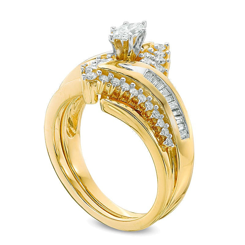 0.75 CT. TW Marquise Diamond Bypass Bridal Set in 14K Gold