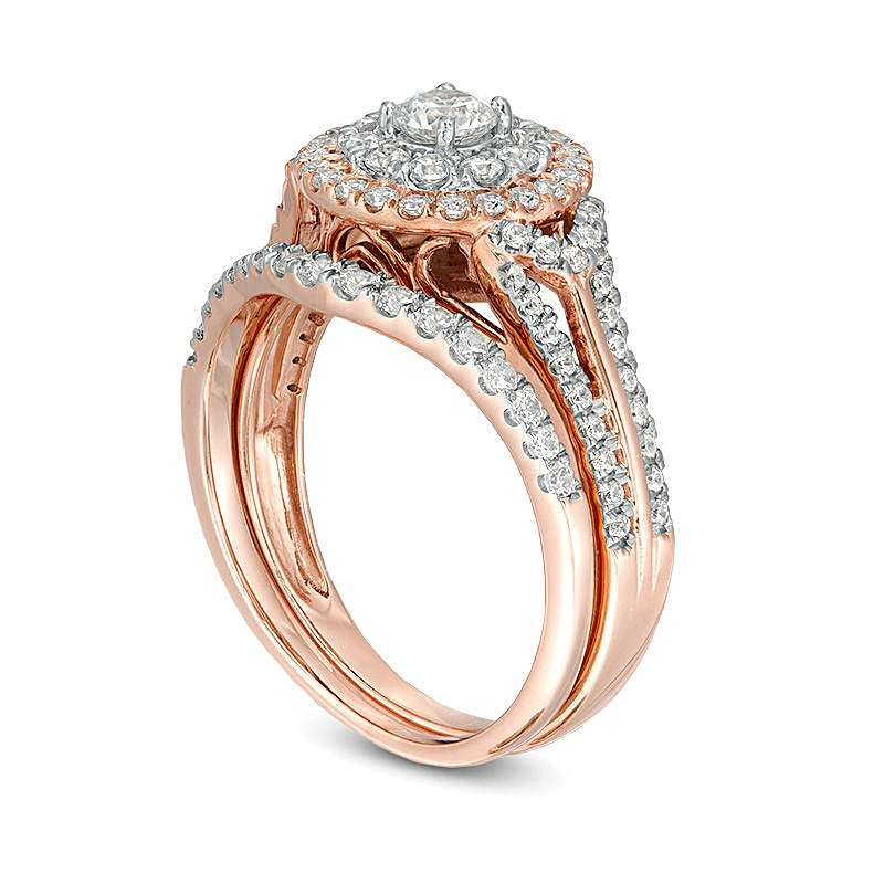 1.0 CT. TW Diamond Double Frame Collar Bridal Set in 10K Rose Gold