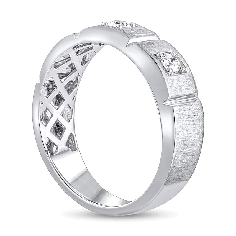 0.25 CT. TW Diamond Square Station Three Stone Band in 10K White Gold