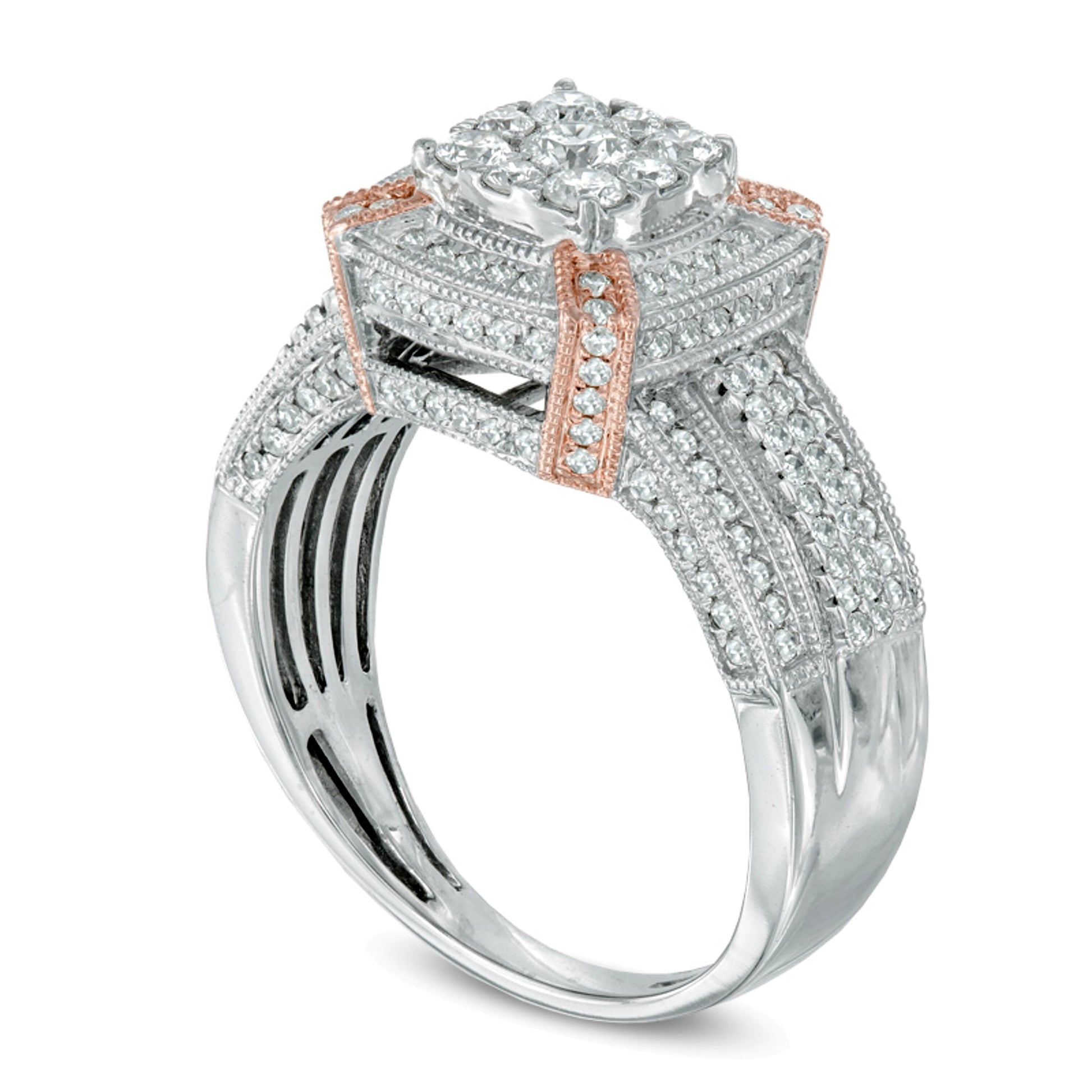 1.0 CT. TW Diamond Vintage-Style Square Frame Engagement Ring in 10K Two-Tone Gold