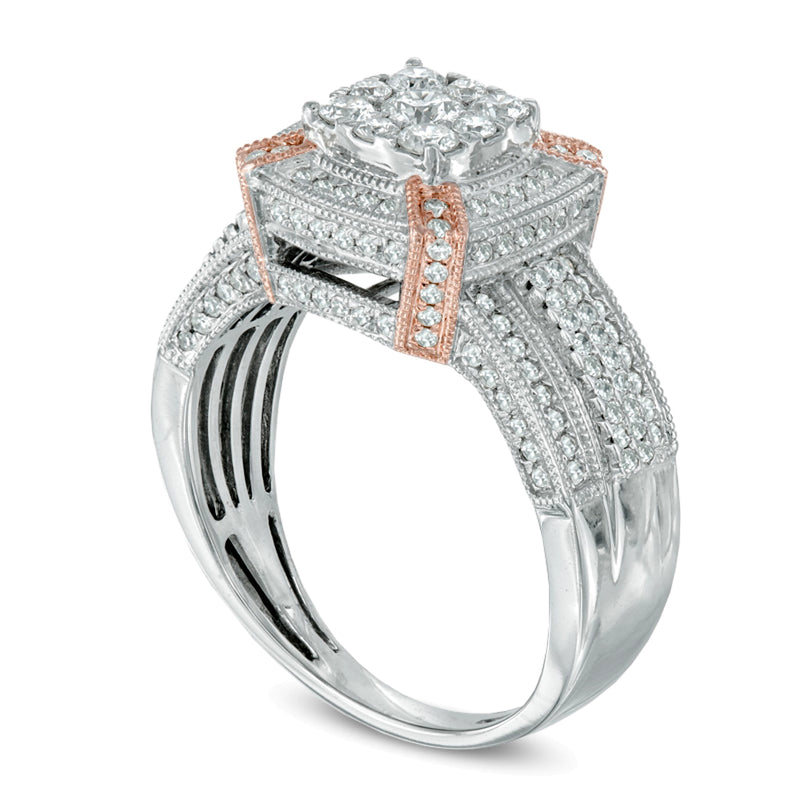1.0 CT. TW Diamond Vintage-Style Square Frame Engagement Ring in 10K Two-Tone Gold