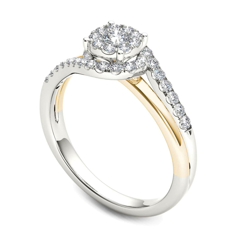 0.5 CT. TW Multi-Diamond Swirl Frame Engagement Ring in 14K Two-Tone Gold
