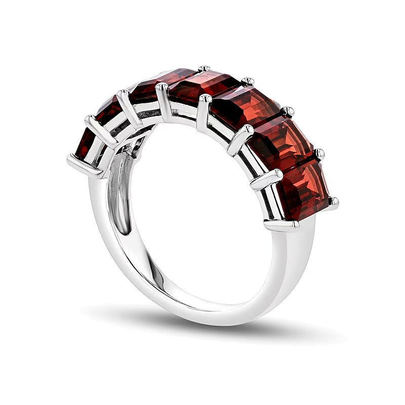 Emerald-Cut Garnet Seven Stone Anniversary Band in 14K White Gold