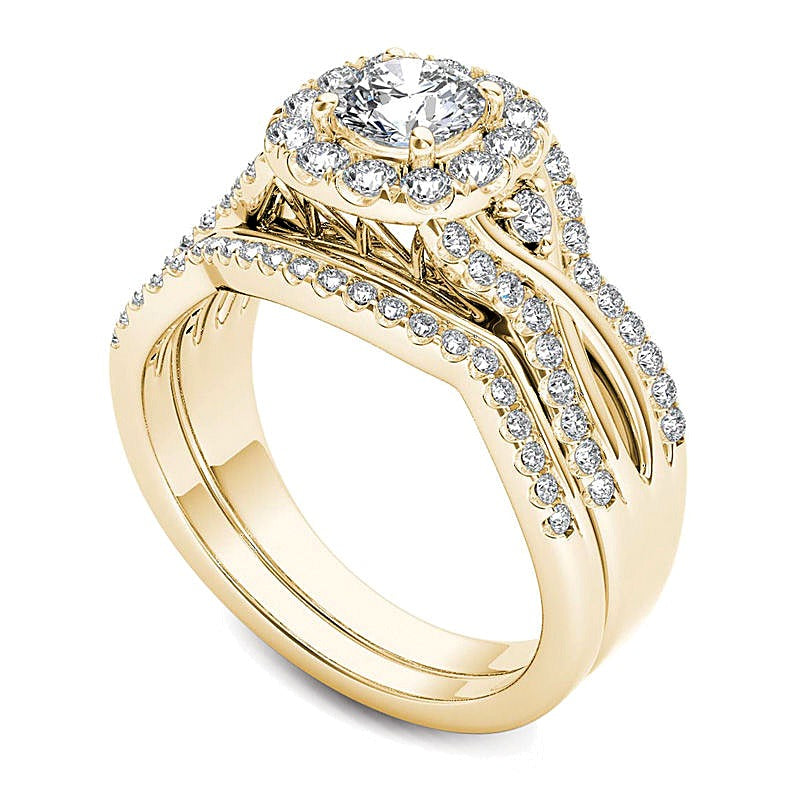 1.25 CT. TW Diamond Twist Shank Frame Bridal Set in 14K Gold