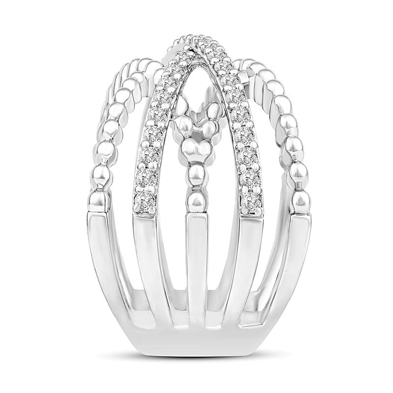 0.5 CT. TW Diamond Layered Bead Shank Ring in 10K White Gold
