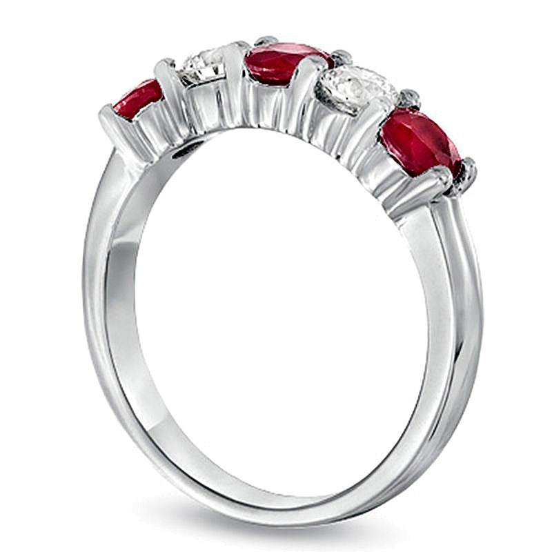 Ruby and 0.33 CT. TW Diamond Five Stone Band in 14K White Gold