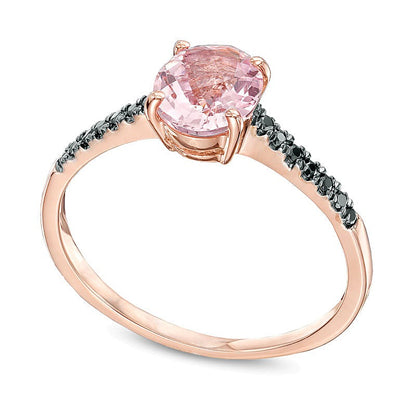 Oval Morganite and Black Diamond Accent Ring in 10K Rose Gold