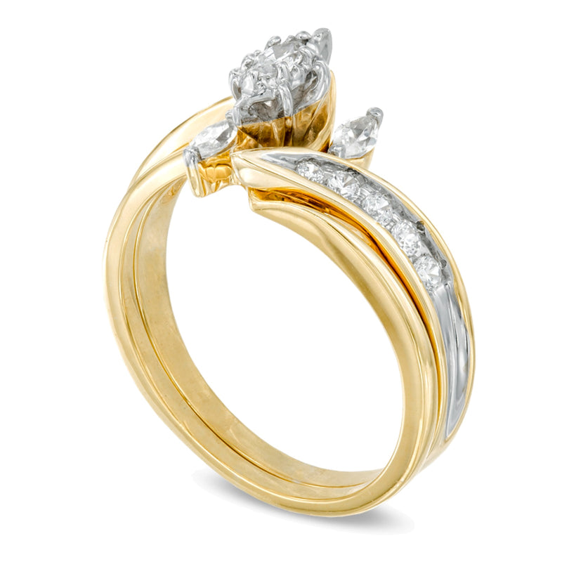 0.5 CT. TW Marquise Diamond Three Stone Slant Bridal Set in 10K Gold