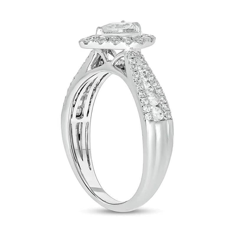 1.0 CT. TW Pear-Shaped Diamond Frame Triple Row Tapered Shank Vintage-Style Engagement Ring in 10K White Gold