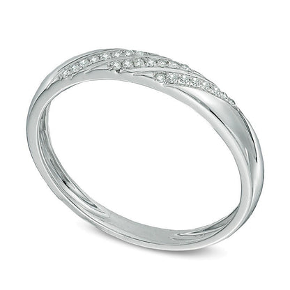 0.05 CT. TW Diamond Slant Striped Wedding Band in 10K White Gold