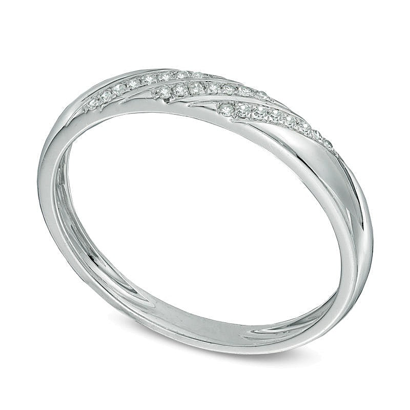 0.05 CT. TW Diamond Slant Striped Wedding Band in 10K White Gold