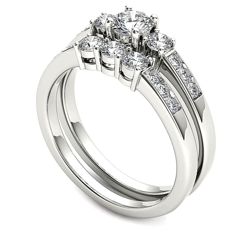 1.0 CT. TW Diamond Three Stone Bridal Set in 14K White Gold