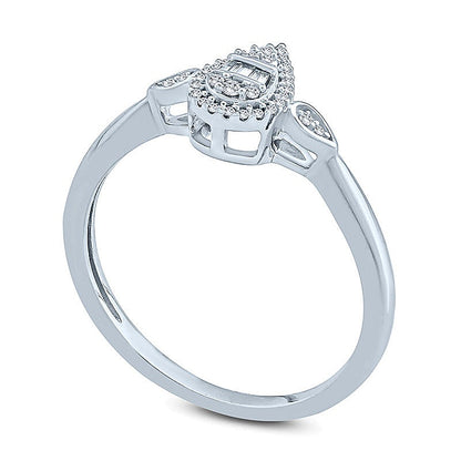 0.1 CT. TW Composite Diamond Pear-Shaped Frame Petal-Sides Promise Ring in 10K White Gold