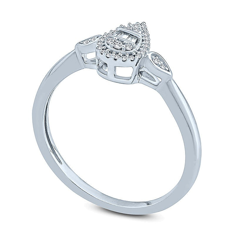 0.1 CT. TW Composite Diamond Pear-Shaped Frame Petal-Sides Promise Ring in 10K White Gold