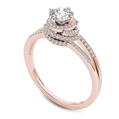 0.75 CT. TW Diamond Frame Split Shank Engagement Ring in 14K Rose Gold