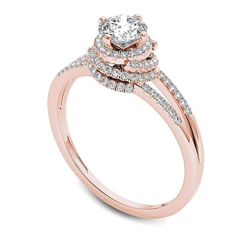 0.75 CT. TW Diamond Frame Split Shank Engagement Ring in 14K Rose Gold