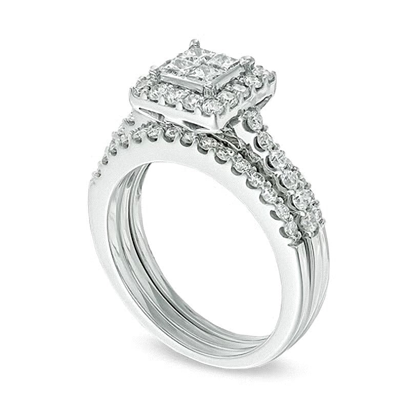 1.25 CT. TW Quad Princess-Cut Diamond Soldered Bridal Set in 14K White Gold