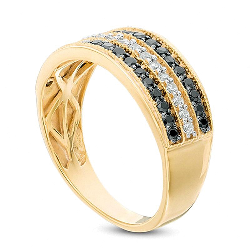 0.5 CT. TW Enhanced Black and White Diamond Three Row Band in 10K Gold