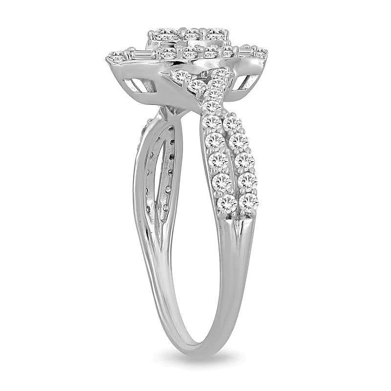 0.5 CT. TW Marquise-Shaped Multi-Diamond Frame Twist Shank Ring in 10K White Gold