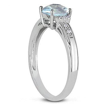 Cushion-Cut Aquamarine and Diamond Engagement Ring in 10K White Gold