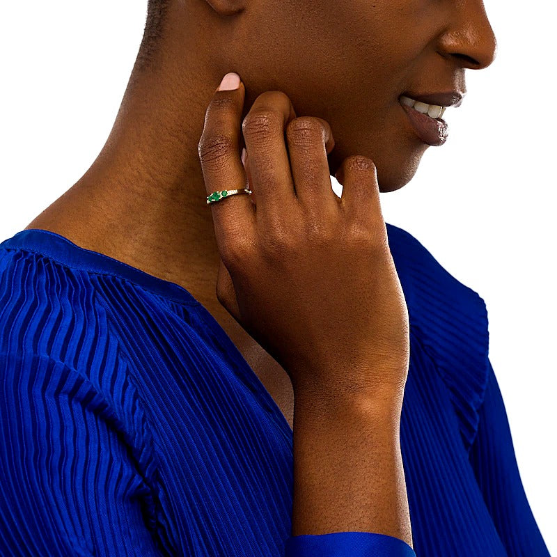 Emerald and Diamond Accent Three Stone Ring in 10K Gold