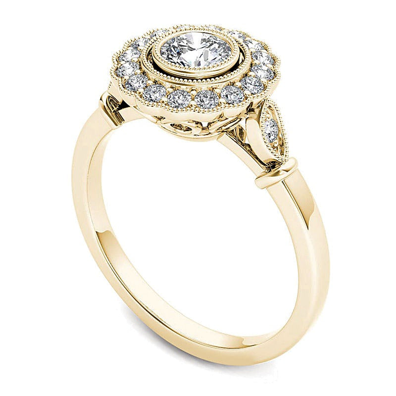 0.63 CT. TW Diamond Frame Vintage-Style Engagement Ring in 14K Gold