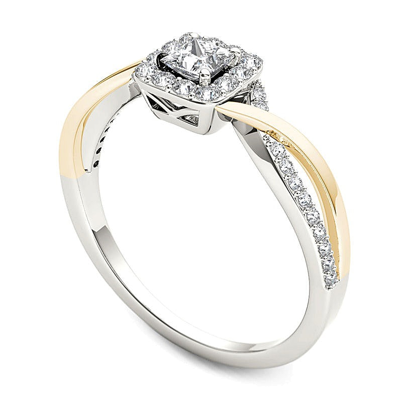 0.5 CT. TW Princess-Cut Diamond Square Frame Twist Engagement Ring in 14K Two-Tone Gold