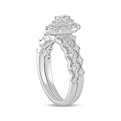 0.63 CT. TW Oval Diamond Frame Vintage-Style Bridal Set in 10K White Gold