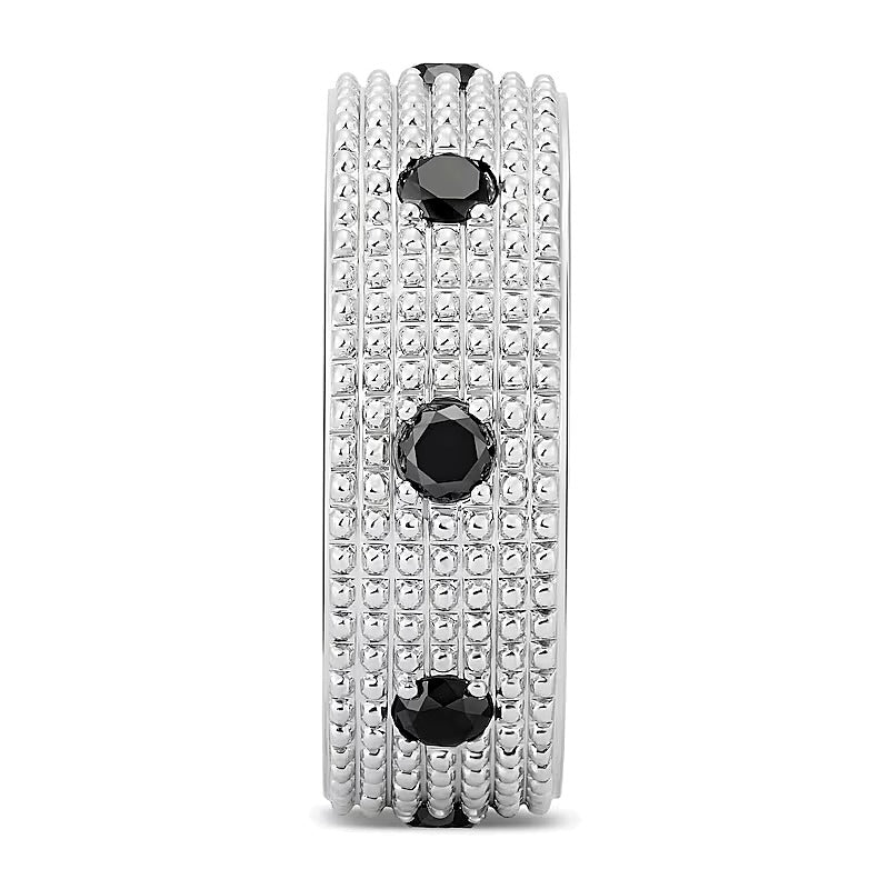 Black Spinel Station Beaded Multi-Row Band in Sterling Silver