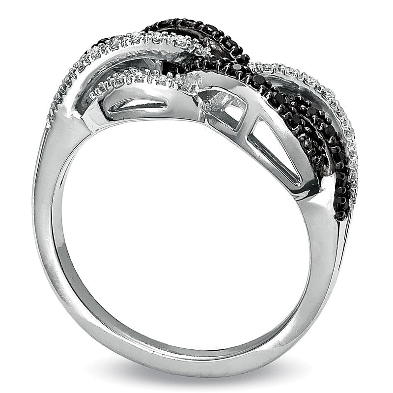 0.25 CT. TW Black and White Diamond Braided Twist Ring in 10K White Gold