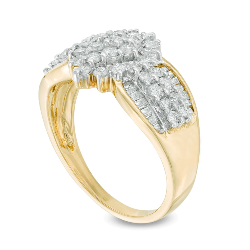 1.0 CT. TW Round and Baguette-Cut Multi-Diamond Engagement Ring in 14K Gold