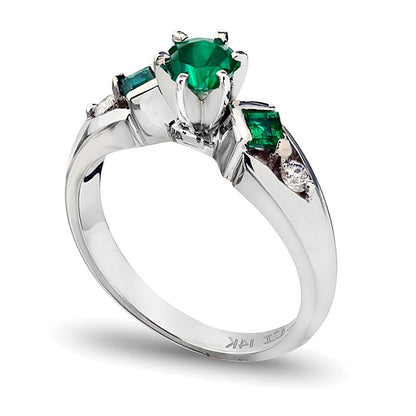 5.0mm Emerald and 0.1 CT. TW Diamond Engagement Ring in 14K White Gold