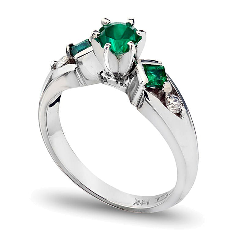 5.0mm Emerald and 0.1 CT. TW Diamond Engagement Ring in 14K White Gold