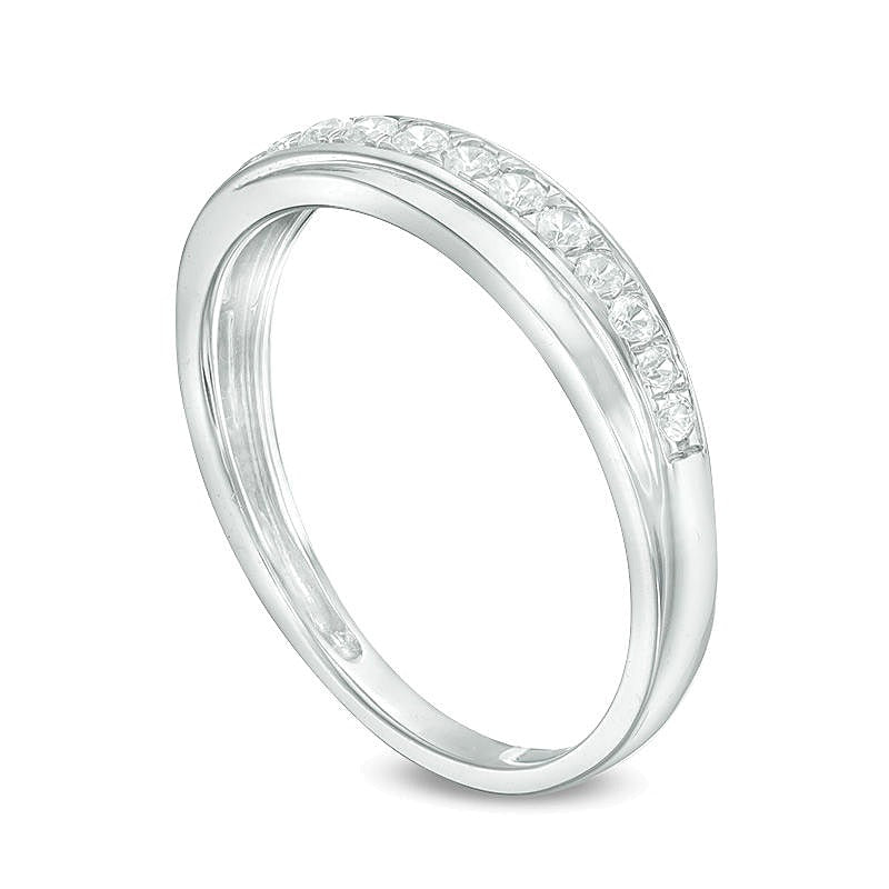 0.25 CT. TW Diamond Slant Wedding Band in 10K White Gold