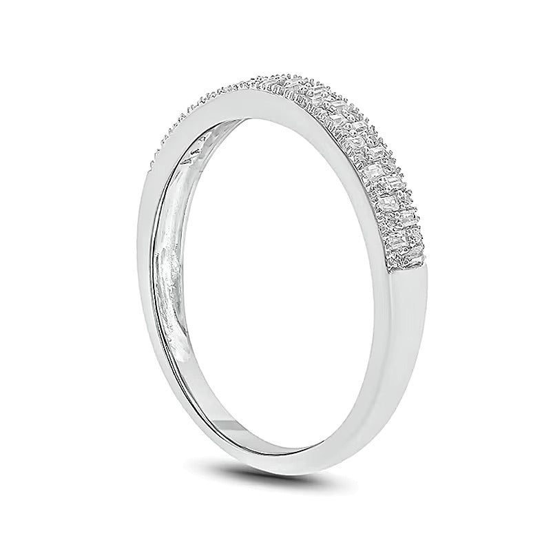 0.2 CT. TW Baguette and Round Diamond Double Row Anniversary Band in 10K White Gold
