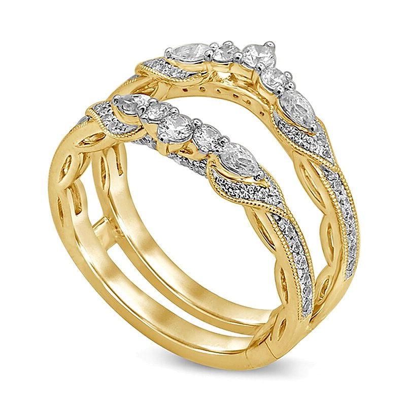 0.75 CT. TW Pear-Shaped Diamond Double Crown Vintage-Style Solitaire Enhancer in 14K Gold