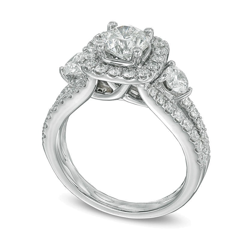 2.2 CT. TW Diamond Three Stone Engagement Ring in 14K White Gold (I/I1)