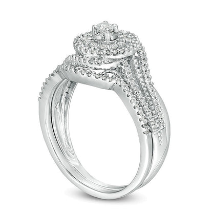 0.5 CT. TW Diamond Double Frame Bypass Vintage-Style Bridal Set in 10K White Gold