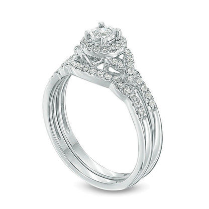 0.33 CT. TW Diamond Frame Twist Bridal Set in 10K White Gold