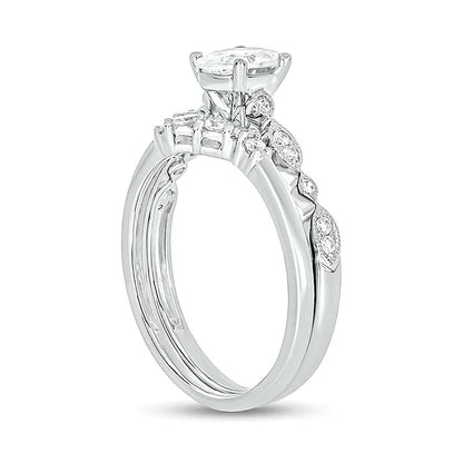 0.75 CT. TW Oval Diamond Contour Vintage-Style Bridal Set in 14K White Gold (I/I2)