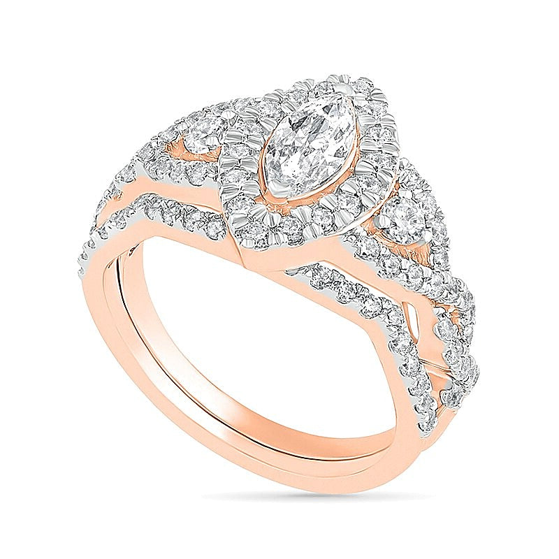 1.5 CT. TW Marquise Diamond Frame Vintage-Style Bridal Set in 10K Rose Gold
