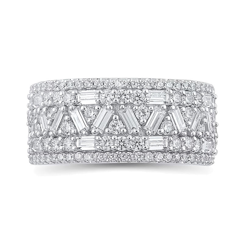1.5 CT. TW Baguette and Round Diamond Zig-Zag Multi-Row Anniversary Band in 10K White Gold