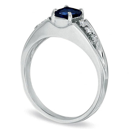 Emerald-Cut Blue Sapphire and Diamond Accent Engagement Ring in 14K White Gold