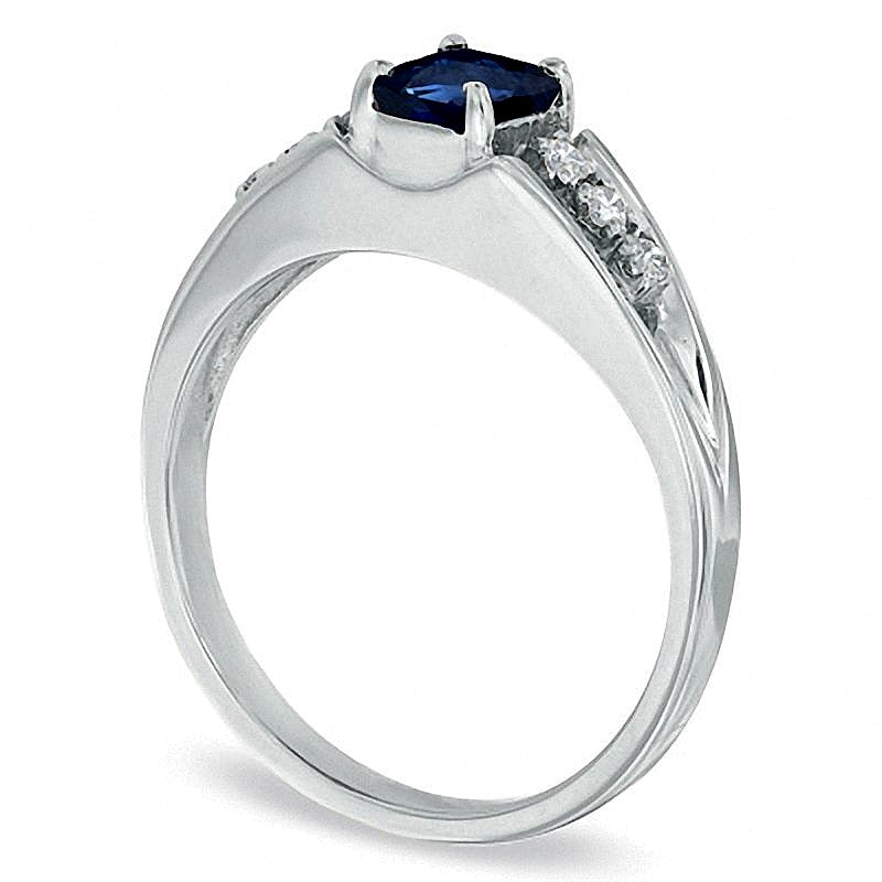 Emerald-Cut Blue Sapphire and Diamond Accent Engagement Ring in 14K White Gold