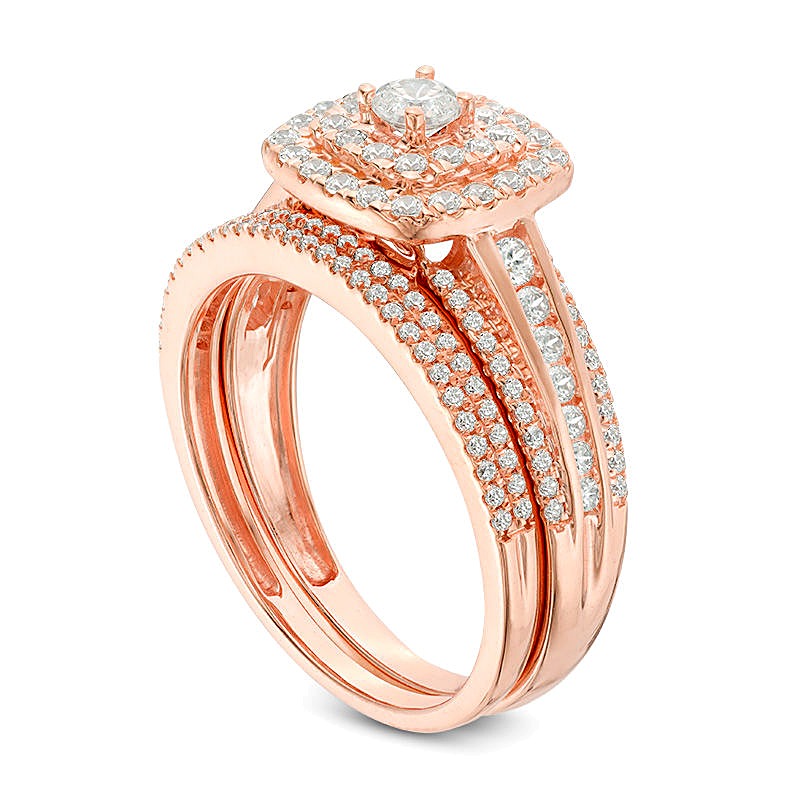 1.0 CT. TW Diamond Double Cushion Frame Bridal Set in 10K Rose Gold