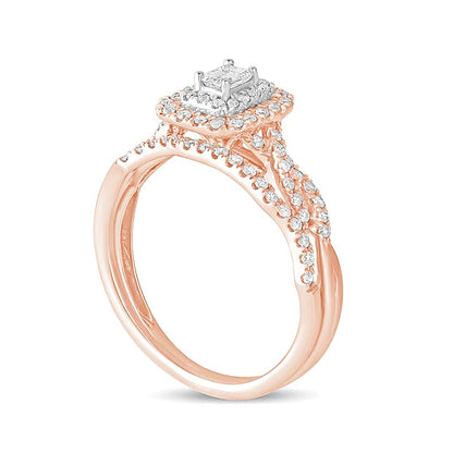 0.5 CT. TW Emerald-Cut Diamond Double Frame Multi-Row Bridal Set in 10K Rose Gold