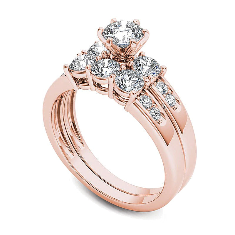 1.5 CT. TW Diamond Three Stone Bridal Set in 14K Rose Gold