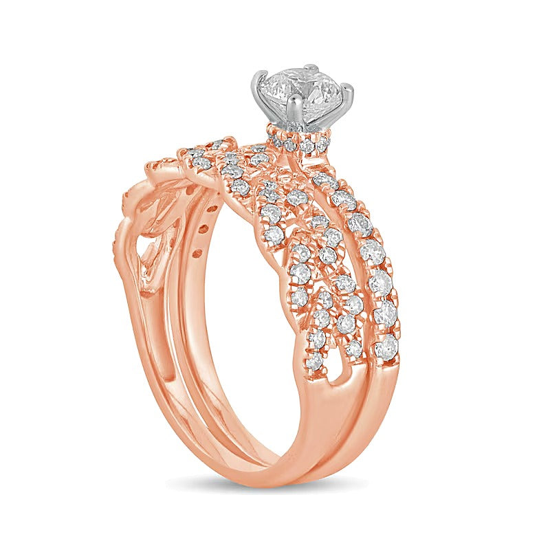 1.0 CT. TW Diamond Cuban Curb Chain Link Bridal Set in 10K Rose Gold