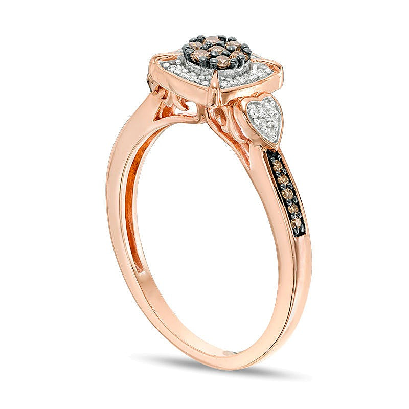 0.2 CT. TW Champagne and White Composite Diamond Cushion Frame Promise Ring in 10K Rose Gold